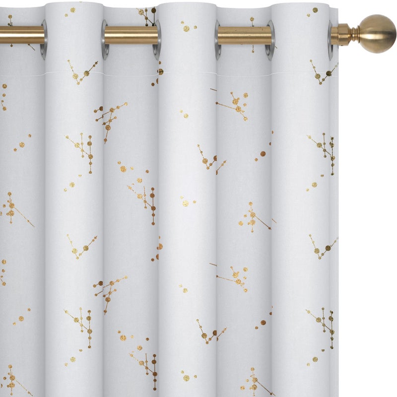 Deconovo Blackout Curtains 2 Panels, 52x84 Inch, Thermal Insulated Room-Darkening Grommet Drapes for Bedroom & Living Room, Gold Constellation Pattern, Polyester, Machine-Washable, Greyish White - Image 1